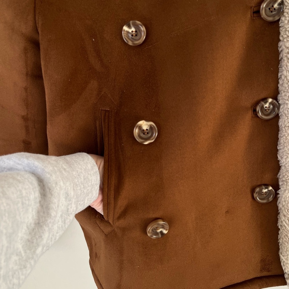 Mother Faux Shearling Peacoat Button Up Jacket Coat Tan Cream Size XS - Picture 5 of 8